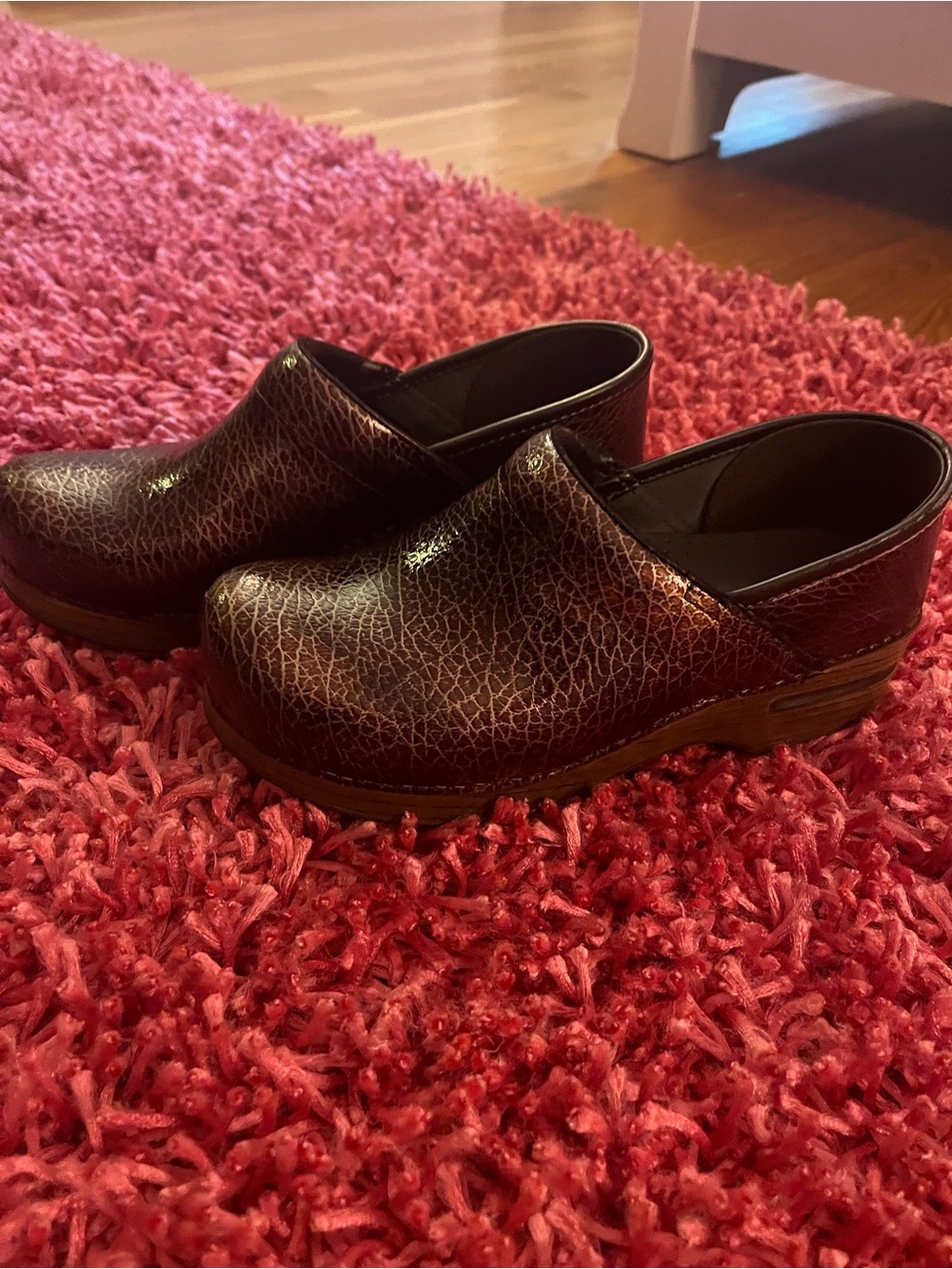 Dansko Brown Crackle Slip-On Clogs
